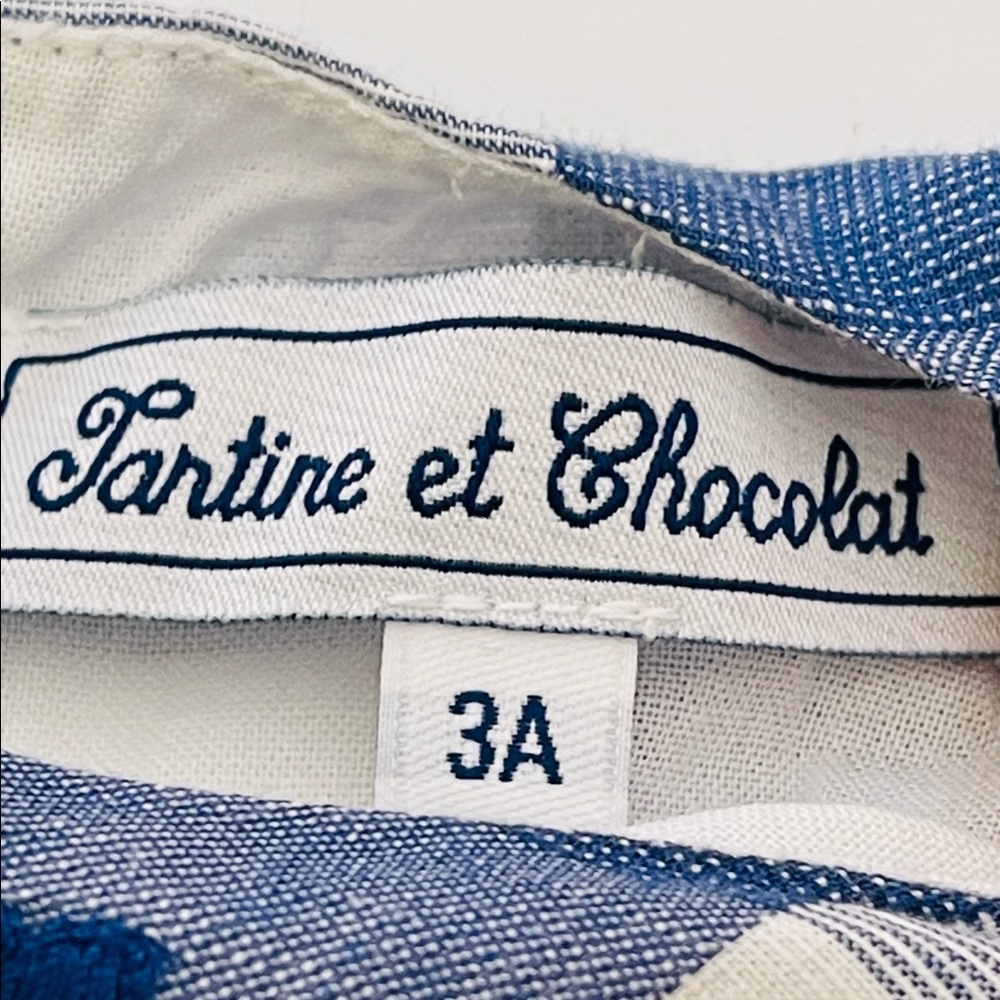 Tartine et Chocolat Blue and White Gingham Blouse Top Girls Size 3T - Picture 8 of 10